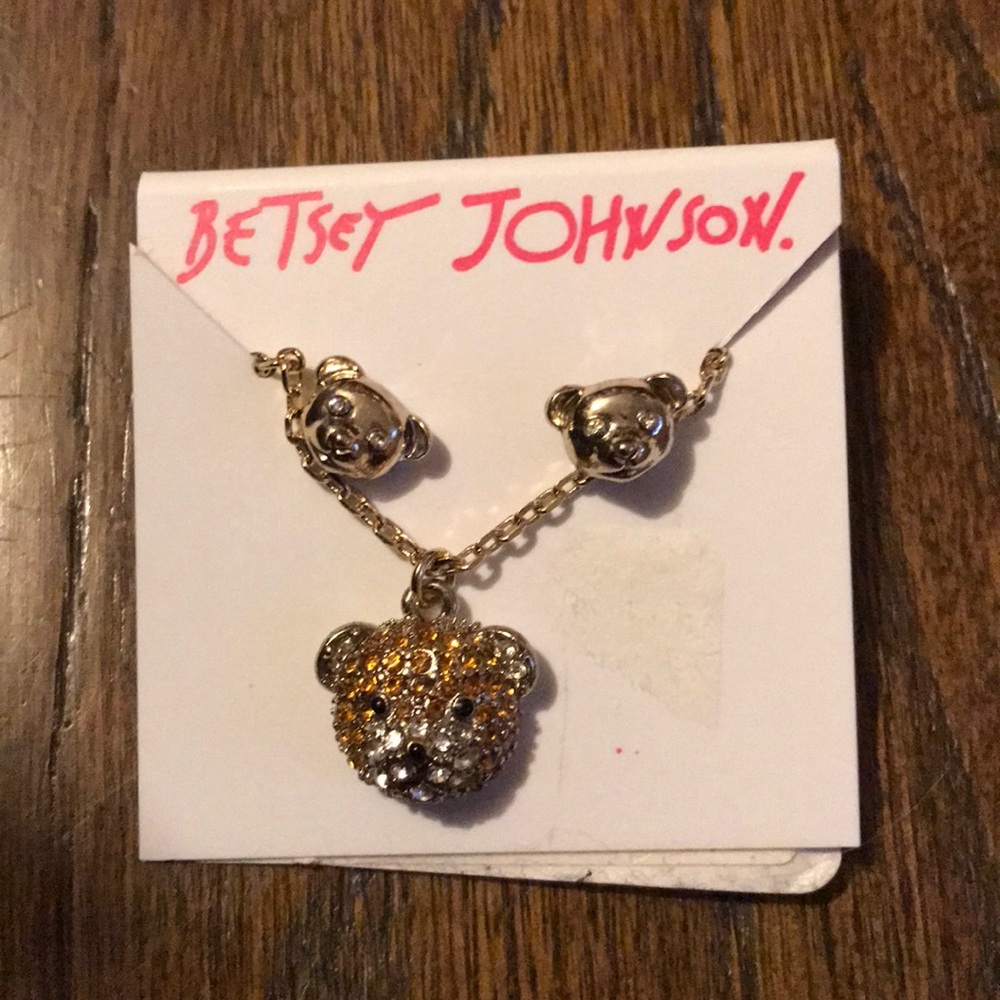 Betsey Johnson Gold Pave Bear Necklace w/Earrings